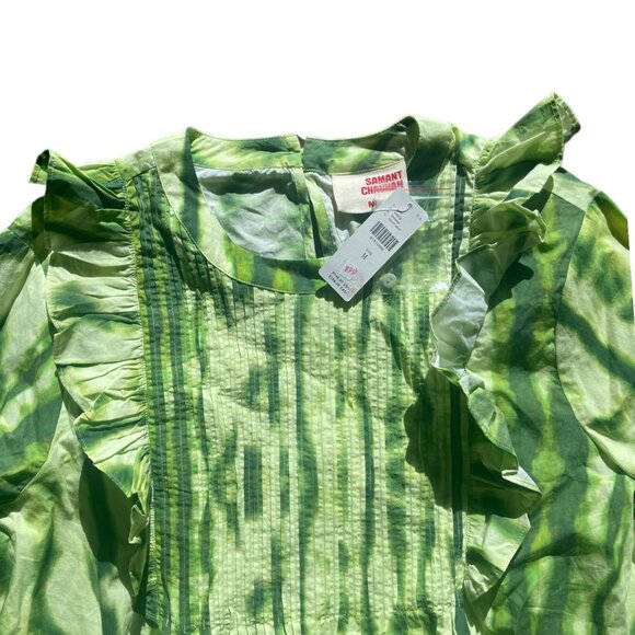 NWT Anthropologie Samant Chauhan Emilia Ruffled Tie Dyed Green Top Medium - Picture 7 of 10